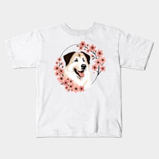 Anatolian Shepherd Dog Enjoys Spring's Cherry Blossoms Kids T-Shirt